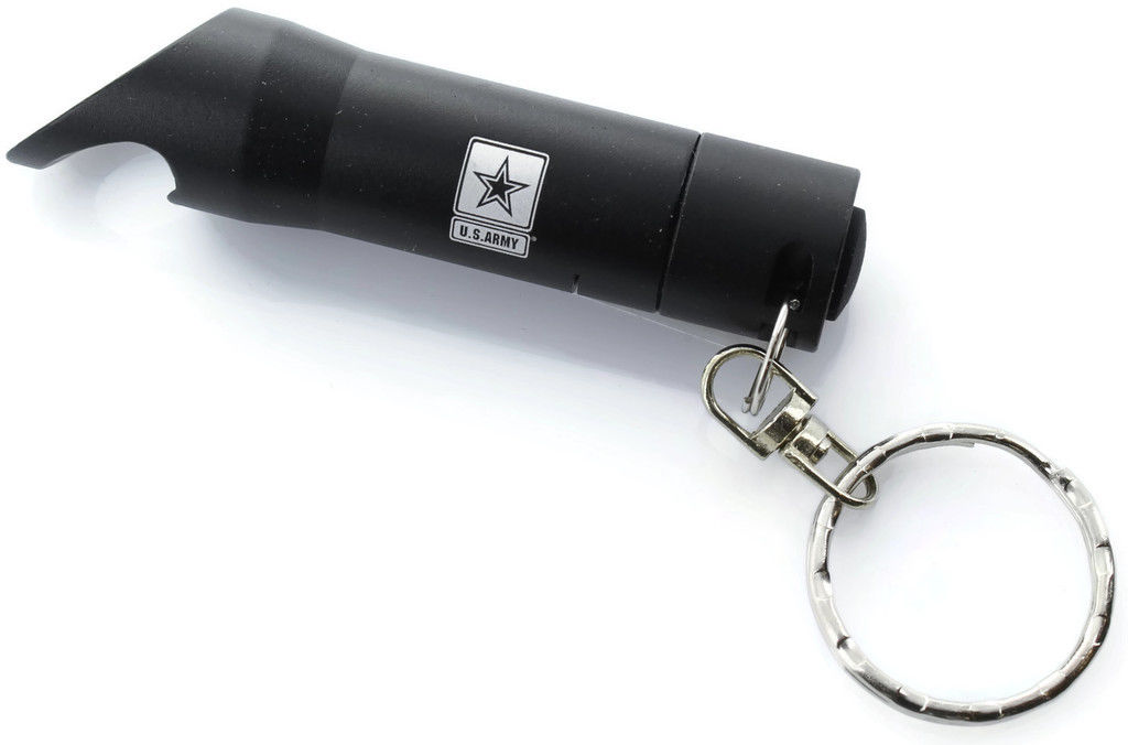 Black U. S. Army Mini Flashlight LED Bottle Opener Key Chain - Click Image to Close